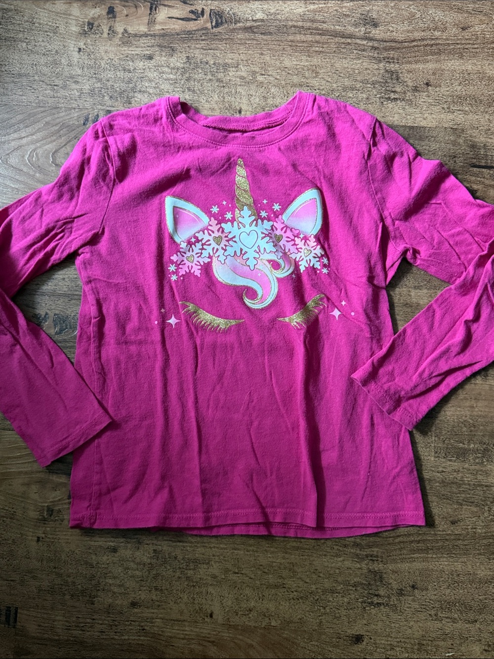 Girls' Fuchsia Unicorn Long-Sleeve Tee size 7/8